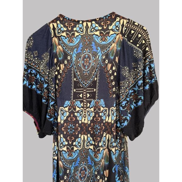 Farm Rio Boho Maxi Dress Vibrant Paisley & Floral Print Deep V-Neck Relaxed Fit - Picture 7 of 8